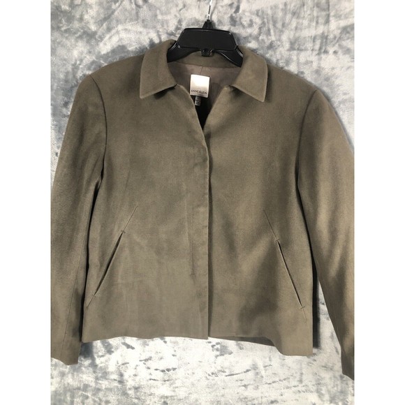 Anne Klein Neiman Marcus Suede Olive Green Women’s Moto Jacket Large Snap Front - Picture 15 of 15